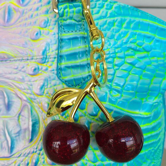 Dark Red Cherries Purse Charms and Key Ring Sparkly! - Picture 2 of 10
